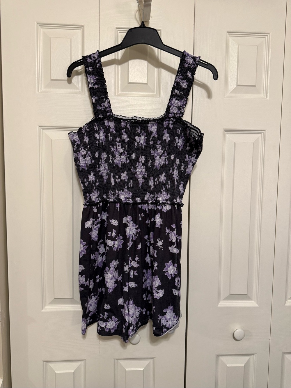 Girls Black and Lavender Floral Smocked Romper